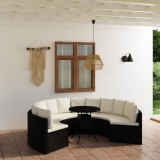 vidaXL Set mobilier de grădină cu perne, 7 piese, negru, poliratan 3064889