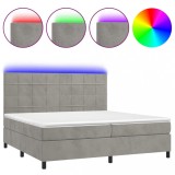 Cumpara ieftin Pat cu arcuri, saltea si LED, gri deschis, 200x200 cm, catifea