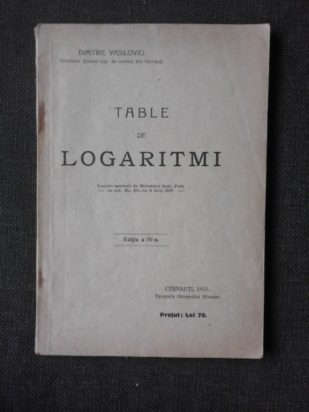 Table de logaritmi - Dimitrie Vasilovici