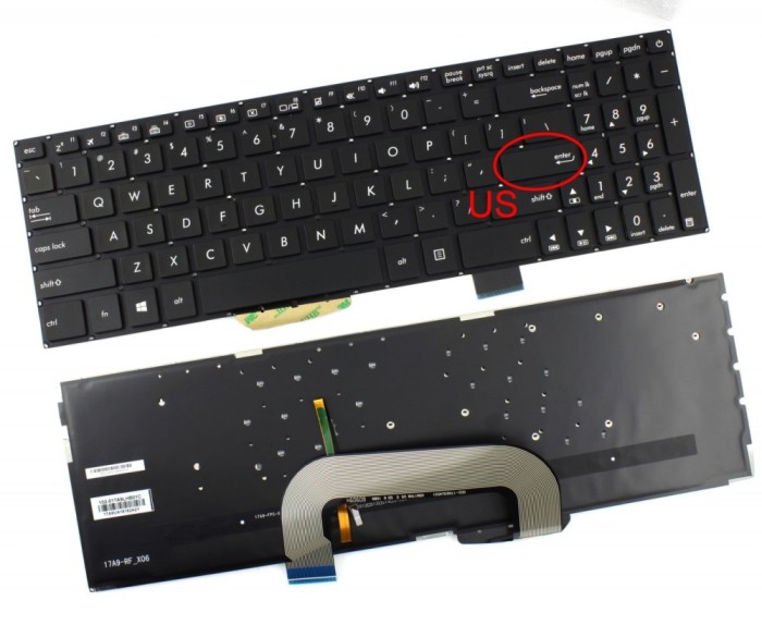 Tastatura Asus 0KN1-2R2FS12 iluminata layout US fara rama enter mic, 0KNB0-6601FS12 iluminata layout US fara