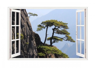 Sticker decorativ, Fereastra 3D, Peisaj de munte, 85 cm, 579STK foto