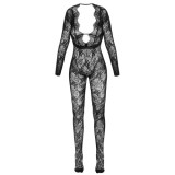 Cottelli Fantasy Catsuit Plasa Dantela Decolteu Adanc Maneci Lungi Deschis Inghinal Fara Cusaturi Elastic S-L