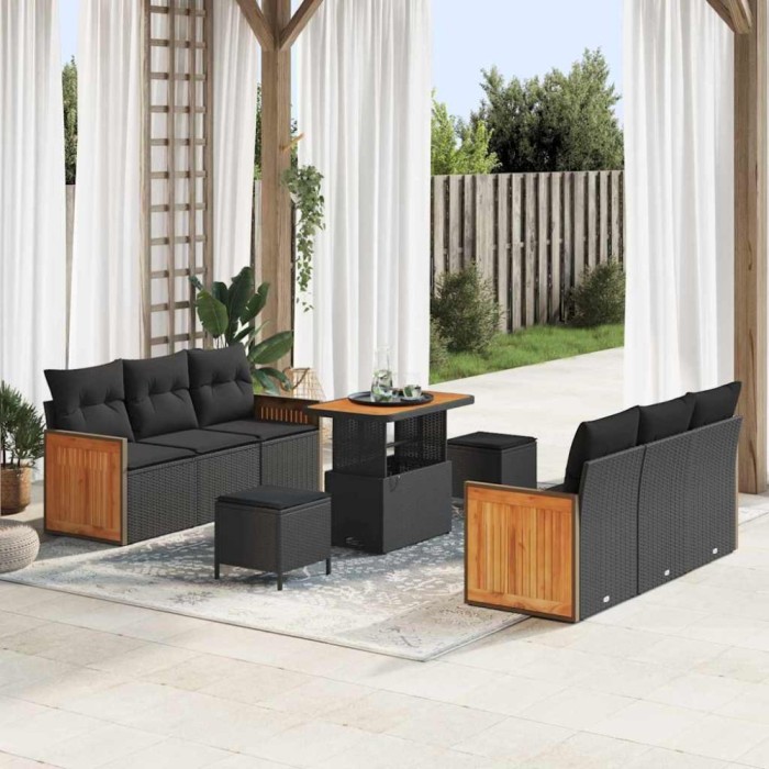 vidaXL Set de canapele pentru grădină 9 pcs Negru 90 x 55 x 71 cm