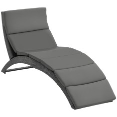 Outsunny Șezlong de Grădină Pliabil din Ratan PE, Șezlong Curbat Ergonomic cu Pernă pentru Terasă și balcon, 59x156x78 cm, Gri | Aosom Romania