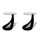 Cumpara ieftin Masuta de cafea cu blat rotund din sticla, 2 buc, negru lucios