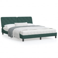 vidaXL Cadru de pat cu tăblie, verde închis, 160x200 cm, catifea