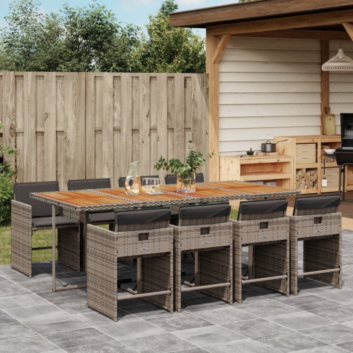 vidaXL Set mobilier grădină cu perne, 9 piese, gri, poliratan 3277873