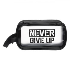 Geantă Cosmetice Never Give Up, Dimensiuni 24x9x15 cm, Culori Transparent Negru