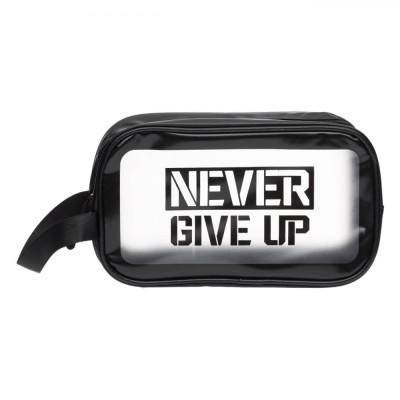 Geantă Cosmetice Never Give Up, Dimensiuni 24x9x15 cm, Culori Transparent Negru foto