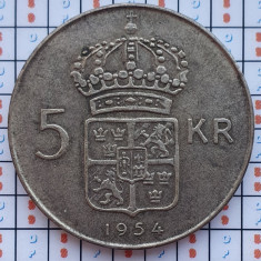 Suedia 5 kronor 1954 argint - Gustaf VI Adolf - km 829 - D56701