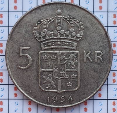 Suedia 5 kronor 1954 argint - Gustaf VI Adolf - km 829 - D56701 foto