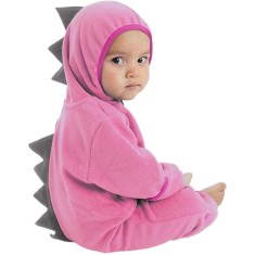Salopeta pentru copii cu gluga, din fleece, pufoasa, calduroasa, design vesel cu dinozaur, ideala pentru fi purtata ca pijama si in exterior in anotim