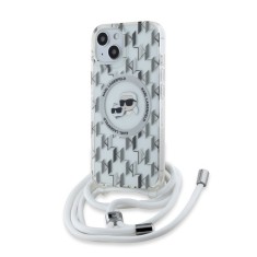 Husa pentru iPhone 15 / iPhone 14 / iPhone 13 - Karl Lagerfeld IML Crossbody MagSafe (KLHMP15SHCKCKLCT) - Clear Mono Karl&amp;Choupette