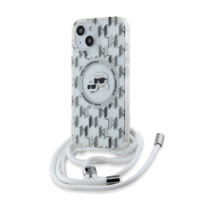 Husa pentru iPhone 15 / iPhone 14 / iPhone 13 - Karl Lagerfeld IML Crossbody MagSafe (KLHMP15SHCKCKLCT) - Clear Mono Karl&amp;amp;Choupette foto