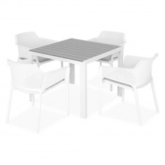 Set mobilier gradina/terasa Encore/Bailey, 5 piese, 90x90x74 cm/62x59x80 cm, aluminiu/polipropilena, alb/gri