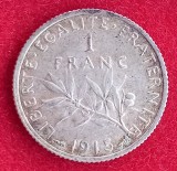 (A239) MONEDA DIN ARGINT FRANTA - 1 FRANC 1915, 5 GRAME, PURITATE 835, STARE FOARTE BUNA