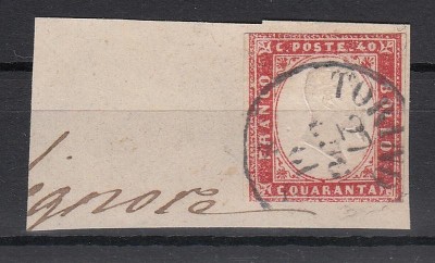 Italy Sardinia 1860 King Viktor Emanuel II 40c carmine Mi.13a used AM.301 foto