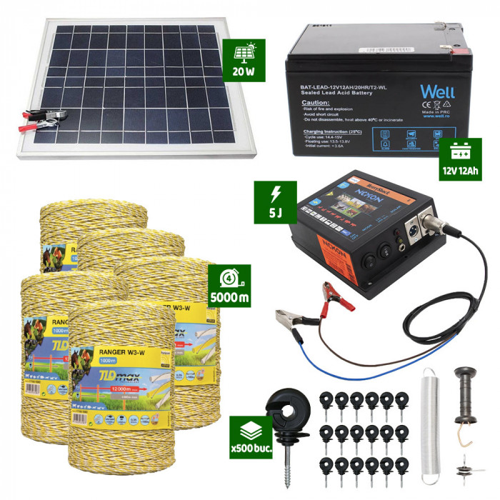 Pachet Gard electric 5J putere plus 5000m de fir si Panou Solar