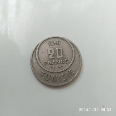 -Y- TUNISIA 20 FRANCS 1950 VG+ foto