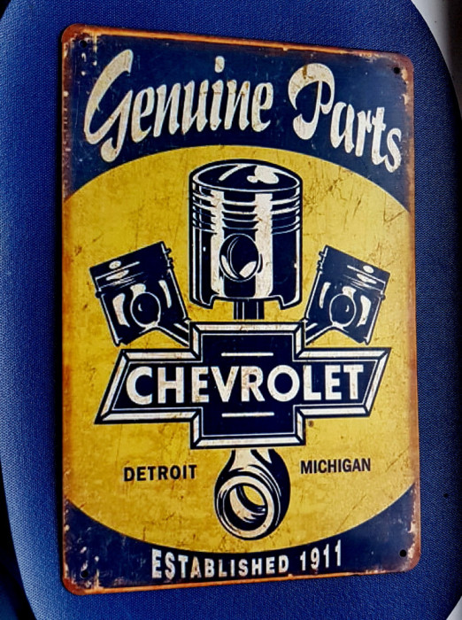 E845-Reclama CHEVROLET Detroit Michigan Genuine Parts antichizata vintage metal.