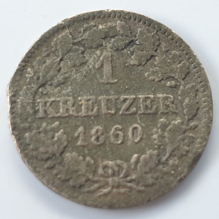 Germania Bayern 1 kreuzer 1860 argint Maximilian ll