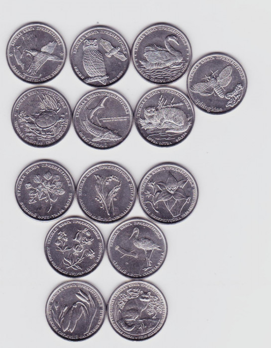 Moneda Transnistria 1 Rubla 2018-20 - UNC ( set x14 monede - specii protejate )