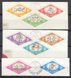 ROMANIA 1964 LP 589 LP 589 a LP 590 J.O. TOKYO SERIA DANTELATA/FRAGMENT STAMPILA PRIMA ZI A EMISIUNII, Stampilat