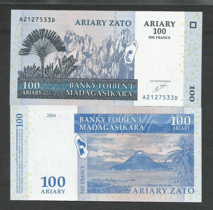 MADAGASCAR 100 ARIARY / 500 FRANCI 2004 UNC [0] P-86a Semn GASTON E. RAVELOJAONA