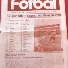 Program meci fotbal FC INTER SIBIU - MECANICA FINA STEAUA BUCURESTI(07.12.1986)