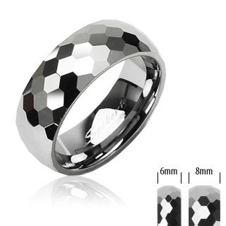 Inel din tungsten cu model hexagonal, 8 mm - Marime inel: 57