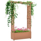 Outsunny Strat de Grădină &Icirc;nălțat cu Grilaj și Acoperiș, Jardinieră din Lemn pentru Plante Cățărătoare, 112x41x180 cm, Maro | Aosom Romania