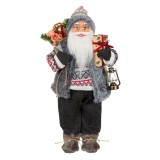 Figurină Decorativă, Moș Crăciun, Vesta Gri, Cadouri, 46 cm, Gri, Oem