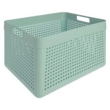 Cos de depozitare din plastic verde menta cu manere si model perforat, 14L, CMCLASS