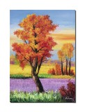 Cumpara ieftin Tablou pictat manual, Peisaj impresionist, lavanda si copac rosiatic, 70x50cm pictura ulei pe panza, Magnific