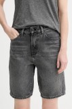 G-Star pantaloni scurți jeans culoarea gri, uni, high waist, D26268-D933
