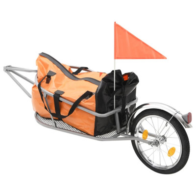 vidaXL Remorcă de bicicletă pentru bagaje cu sac, portocaliu și negru foto