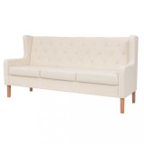 vidaXL Canapea cu 3 locuri, material textil, alb crem