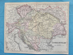 Harta Austro-Ungaria, cu reprezenatre a Transilvaniei si Bucovinei, tipar c.1880 foto