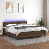 Cumpara ieftin Pat cu arcuri, saltea și LED, maro &icirc;nchis, 160x200 cm, textil