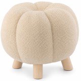 Taburet decorativ bej plusat pentru living si dormitor, 32x30 cm