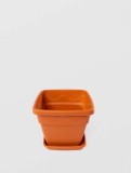 Ghiveci Patrat cu Tava, STERK, 15x12 cm, Plastic Maro