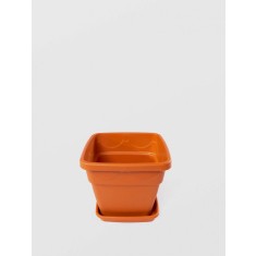 Ghiveci Patrat cu Tava, STERK, 18x15 cm, Plastic Maro