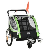HOMCOM Remorcă Bicicletă pentru Copii, Design 2 &icirc;n 1 cu Fr&acirc;nă și Centură de Siguranță, 142x75x101 cm, Albastru | Aosom Romania