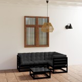 Set Mobilier Gradina Gossi, 5 Piese, Lemn Masiv Pin, Negru/Antracit, Perne Incluse