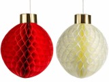 Set 2 globuri Craciun hartie alba rosie &Oslash; 40 cm x 45,5 H