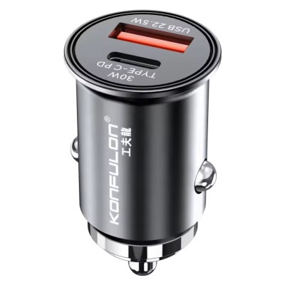 Mini incarcator auto metalic, 2 iesiri 1xUSB-A 22.5W + 1xType-C PD30W Konfulon C80Q foto