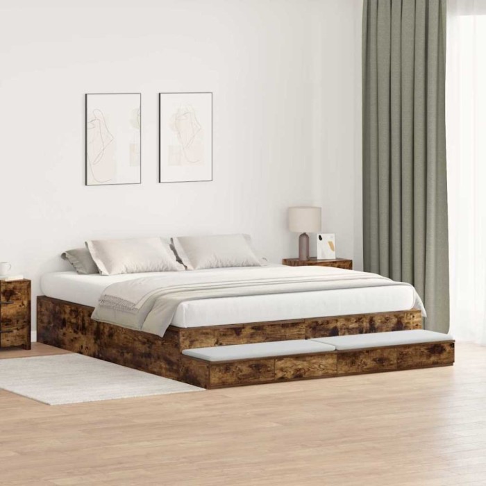 vidaXL Cadru de pat cu depozitare Stejar fumuriu 236.5 x 200 x 31.5 cm
