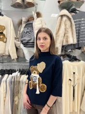 Bluza dama bleumarin cu ursulet cu fular si caciula