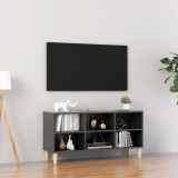 Cumpara ieftin Comodă TV, picioare lemn masiv, gri extralucios, 103,5x30x50 cm