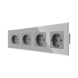 Priza schuko cvadrupla Luxion LX-4MP010G-GY, incastrat, contact de protectie, rama din sticla inclusa, gri